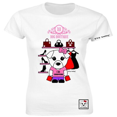 Mi Dog, Damen, I Be Shopping Tailliertes T-Shirt, Weiß