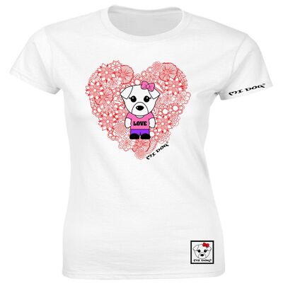 Mi Dog, Femme, T-shirt Ajusté Décoration Coeur d'Amour, Blanc