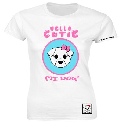 Mi Dog, Damen, Hello Cutie Tailliertes T-Shirt, Weiß