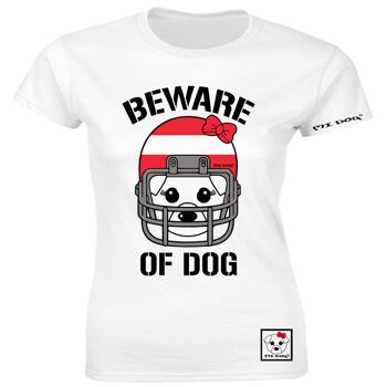 Mi Dog, Femme, Méfiez-vous du chien Casque de football américain, Drapeau de l'Autriche, T-shirt ajusté, Blanc 1