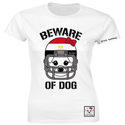 Mi Dog, Womens, Beware Of Dog American Football Helmet, Egypt Flag, Fitted T Shirt,  White