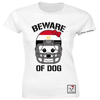 Mi Dog, Femme, Méfiez-vous du chien Casque de football américain, Drapeau de l'Egypte, T-shirt ajusté, Blanc 1