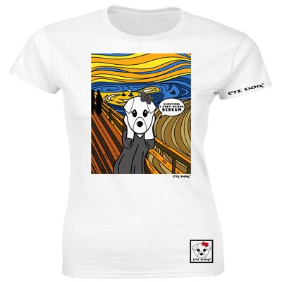Mi Dog, Womens The Scream Edvard Munch Pintura Inspirada, Camiseta Ajustada, Blanco