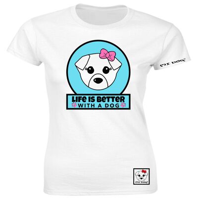 Mi Dog, Damen, das Leben ist besser mit einem Hund, tailliertes T-Shirt, weiß