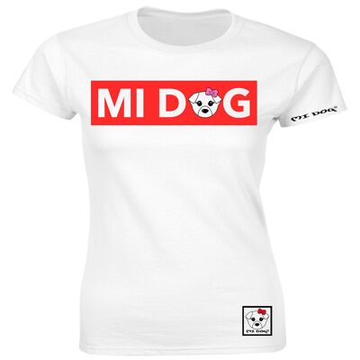 Mi Dog, Donna, Logo Classico Rosso, T Shirt Aderente, Bianco