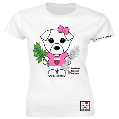 Mi Dog, da donna, repubblicana, democratica o amante dei cani, maglietta aderente, bianca