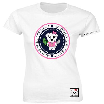 Mi Dog, Womens, Dog For President Inspired Seal, Tailliertes T-Shirt, Weiß