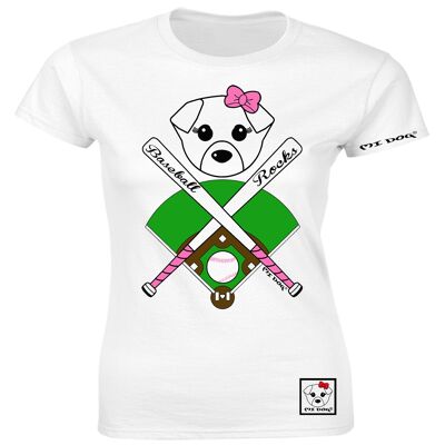 Mi Dog, Femme, Baseball Rocks, T-shirt ajusté, Blanc