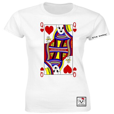 Mi Dog, Womens, Queen Of Hearts Inspired Playing Card, T-shirt ajusté, Blanc