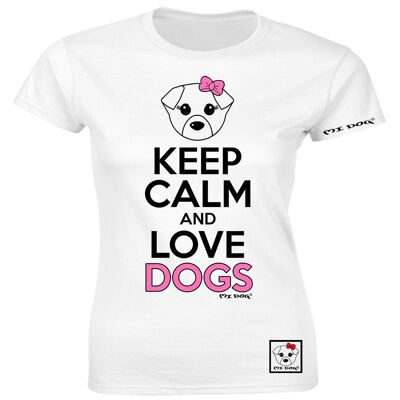 Mi Dog, Damen, Keep Calm And Love Dogs, tailliertes T-Shirt, weiß