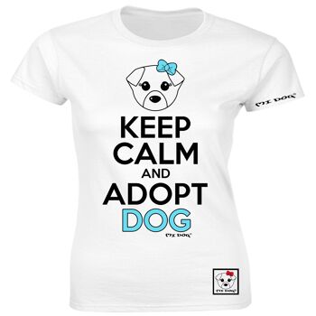 Mi Dog, Femme, Gardez votre calme et adoptez un chien, T-shirt ajusté, Blanc 1
