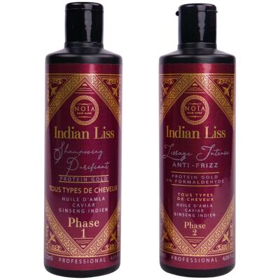 Lissage noia hair - indian liss -huile d'amla ,caviar & ginseng indien - protein gold - 2 x120ml