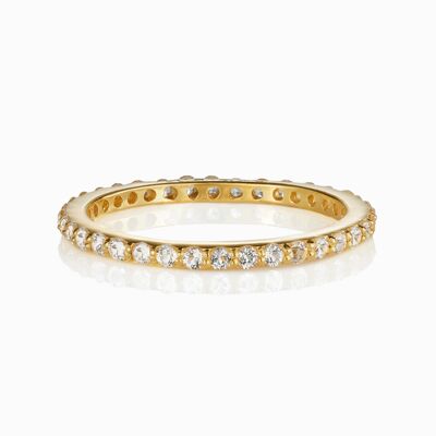 White Topaz Gemstone Paved Gold Band Ring