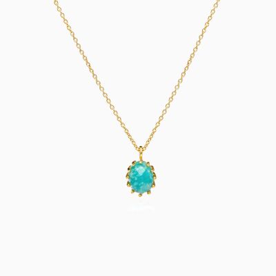 Gold Necklace with Oval Moonstone Pendant - Amazonite