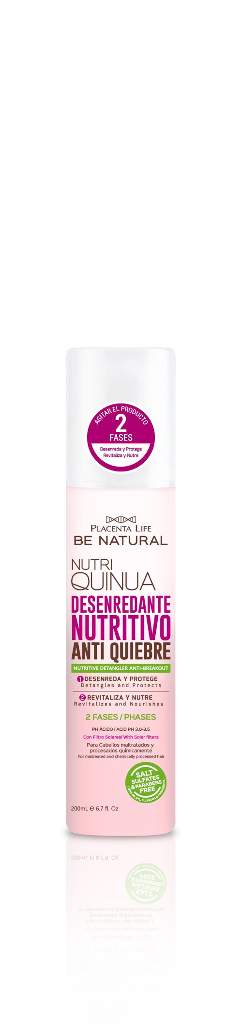 Nutri Quinua. Desenredante. Nutrición total. Perfecta para cabellos procesados químicamente. Contenido 200 mililitros.