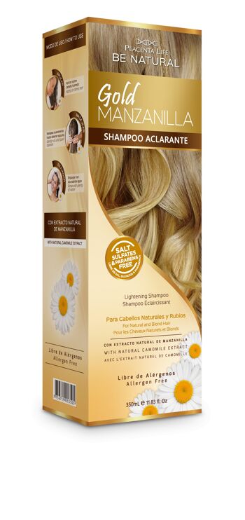 Camomille d'or, Shampooing. Eclaircissant pour cheveux naturels. Cheveux naturels et blonds. Contenu 350 millilitres. 2