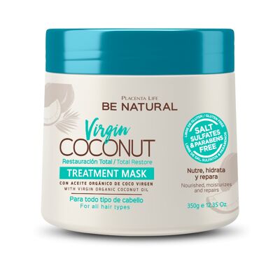 Virgin Coconut. Mask with Coconut Oil. Total restoration. Hydrates and regenerates your hair. Content 350 gr.