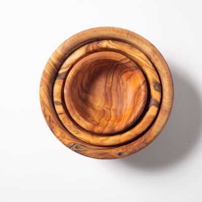 Juego de 3 cuencos anidables de madera de olivo