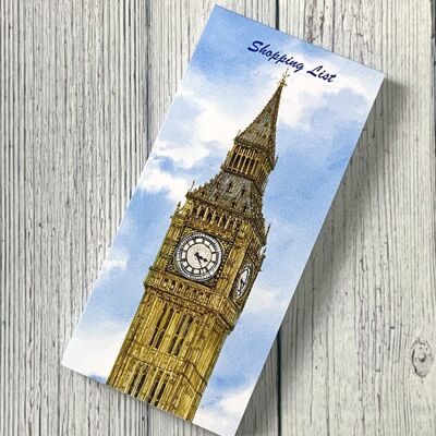 Magnetische Einkaufsliste. Big Ben. London.