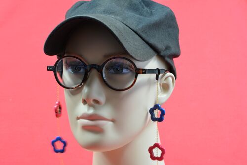 Chaîne de Lunettes chaine métal doré ornée de fleurs en Howlite - modèle "Poésie"- Coloris au choix
