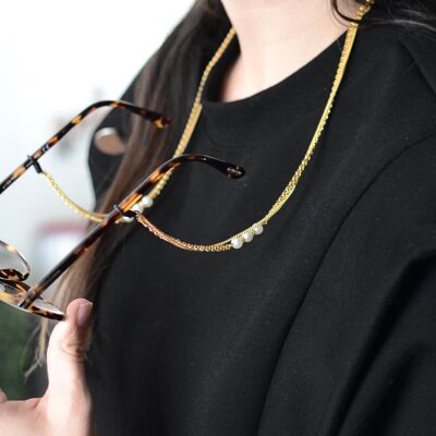 Chaine de lunettes Twin Dorée - perles nacrées
