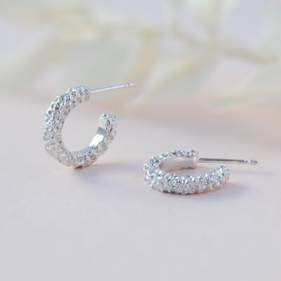 Small Open Textured Silver Hoops