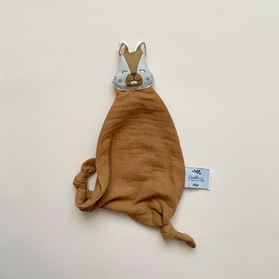 Squirrel soft toy in camel double gauze