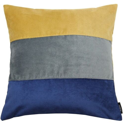 Straight Patchwork Velvet Navy, Yellow + Grey Cushion_43cm x 43cm
