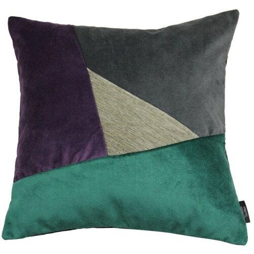 Triangle Patchwork Velvet Purple, Green + Grey Cushion_43cm x 43cm