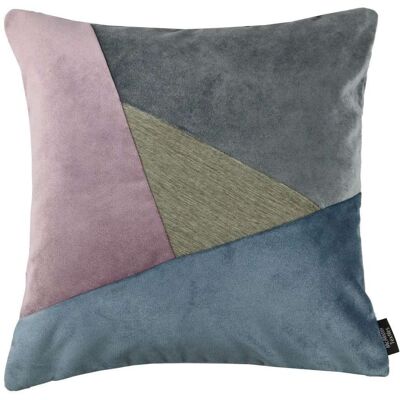 Triangle Patchwork Velvet Blue, Purple + Grey Cushion_43cm x 43cm
