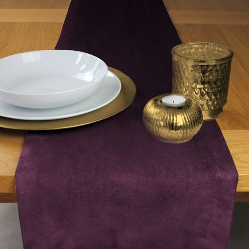Matt Aubergine Purple Velvet Table Runner_Large Table Runner (34cm x 274cm)