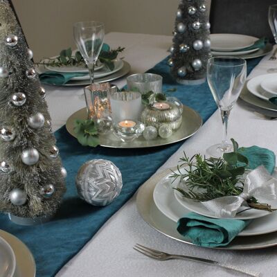 Matt Blue Teal Velvet Table Runner_Table Runner (30cm x 200cm)