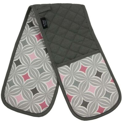 Laila Pink Cotton Print Double Oven Mitts