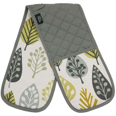Magda Yellow Cotton Print Double Oven Mitts