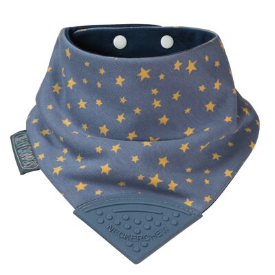 Babero bandana con mordedor / estampado de estrellas azul grisáceo