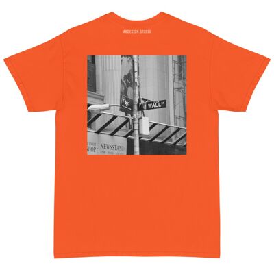 AB Printed Back Black Wallstreet T-Shirt Made in America - Orange