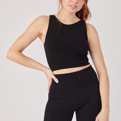 CORE TWIST CROP TOP EN BAMBOU, NOIR