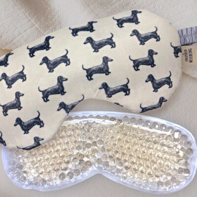 Multi-Function Luxury Velour Eye Mask With Removable Cooling Therapy Gel Pack. Dachshund Design