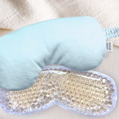 Multi-Function Luxury Velour Eye Mask With Removable Cooling Therapy Gel Pack. Aqua