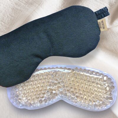 Multi-Function Luxury Velour Eye Mask With Removable Cooling Therapy Gel Pack. Black