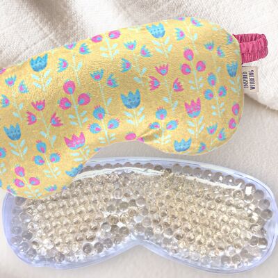 Multi-Function Luxury Velour Eye Mask With Removable Cooling Therapy Gel Pack. Folk Design