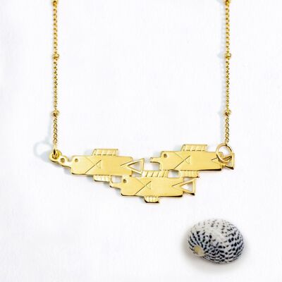 Gold 3 fish necklace