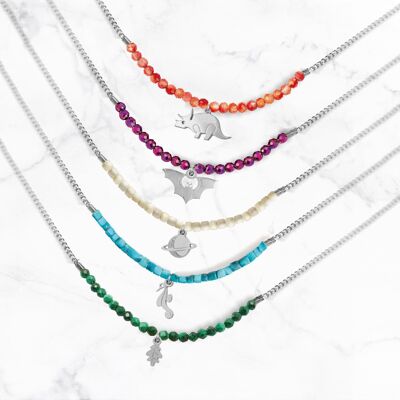 Set of 5 assorted silver necklaces - 1 tassel and fine stones