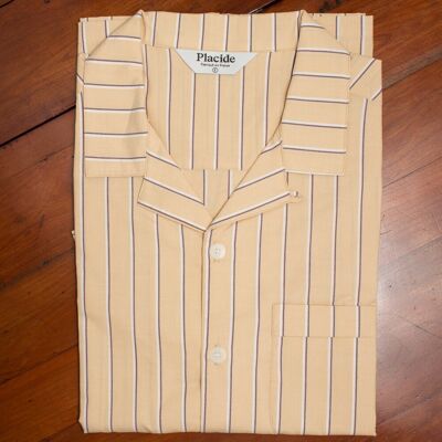 Camisa cuello abierto manga corta - Amarillo con rayas moradas