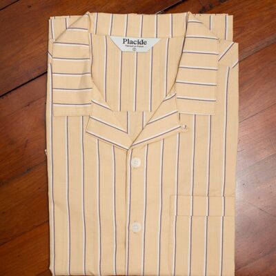 Open collar shirt with short sleeves - Yellow with purple stripes