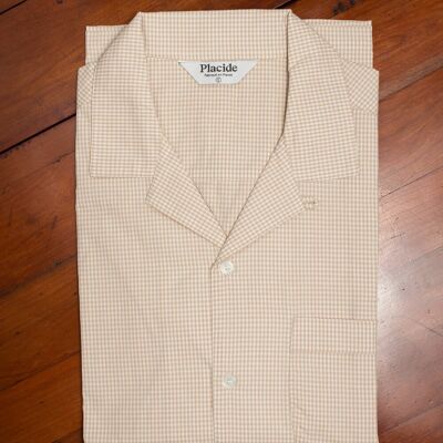 Open collar shirt with long sleeves - Beige gingham