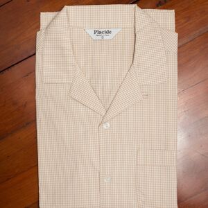 Chemise col ouvert à manches longues - Vichy beige