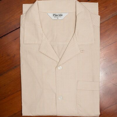 Open collar shirt with long sleeves - Beige gingham