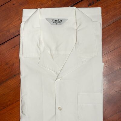 Open collar shirt with short sleeves - White Typewriter fabric