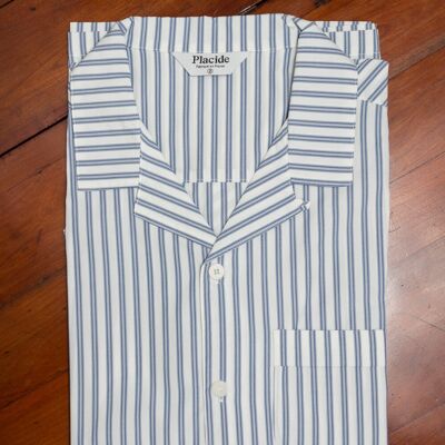 Open collar shirt with short sleeves - White blue stripes